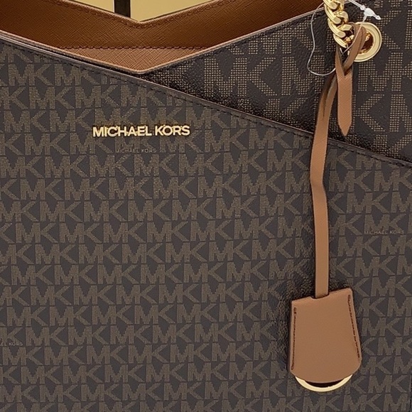 MICHAEL KORS LARGE X CHAIN LOGO SHOULDER BAG BROWN - Picture 9 of 16